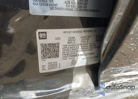 2022 Chevrolet Silverado Ltd C1500 Custom z USA, uszkodzony, nr VIN 1GCPWBEK6NZ121895